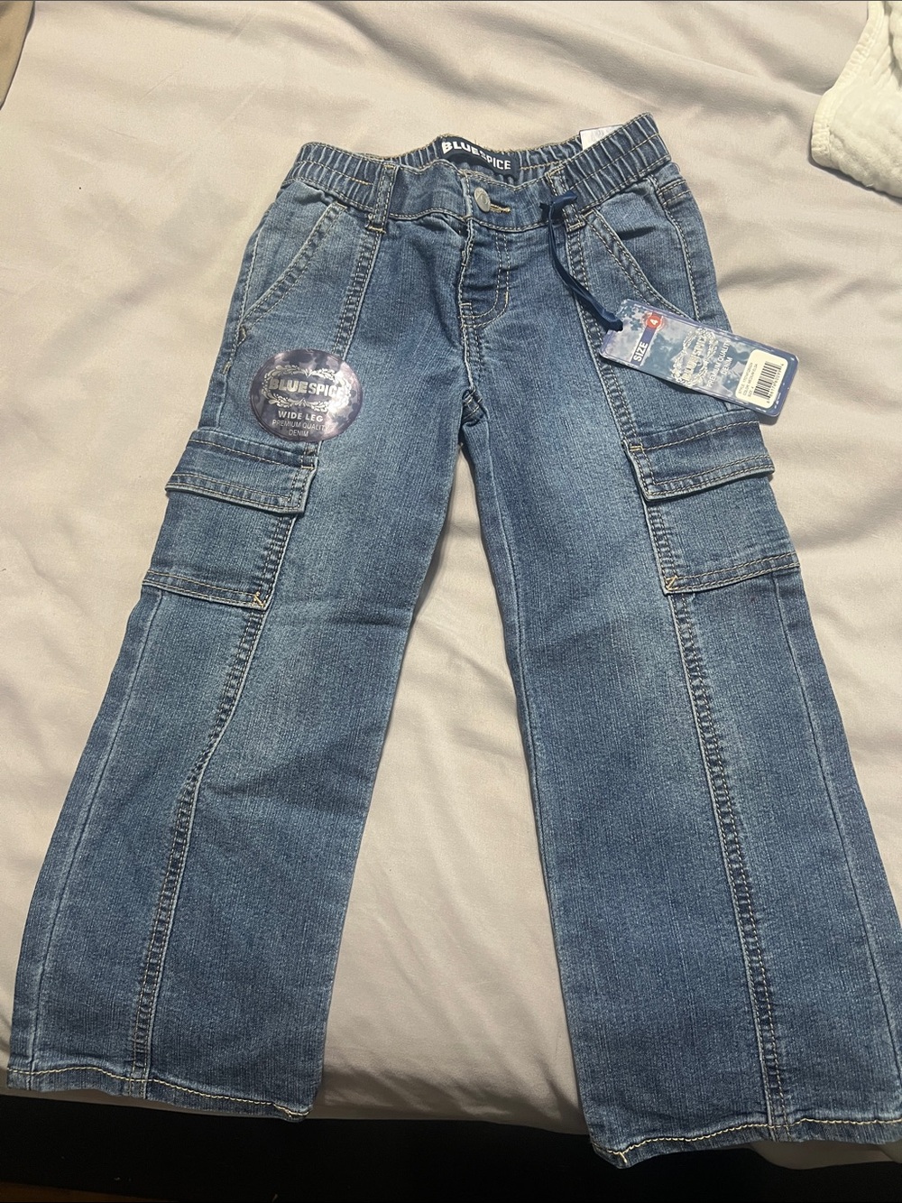 Blue Spice Kids Blue Denim Cargo Jeans with Elastic Waist